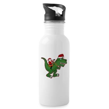 Santa riding dinosaur Trex Christmas fun - Water bottle with straw - white - Right