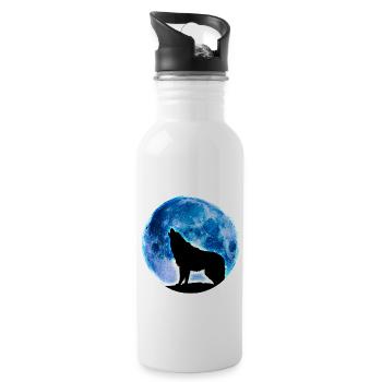 Wolf Vollmond - Trinkflasche mit integriertem Trinkhalm - Weiß - Rechts