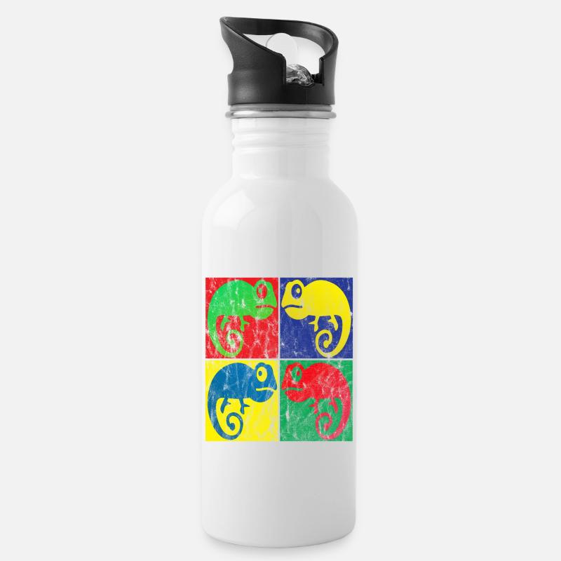 Caméléon Pop Art - Gourde avec paille intégrée - blanc
