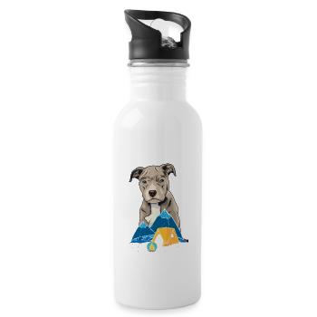 Pit Bull Terrier Pitbull Camping Zelten Geschenk - Trinkflasche mit integriertem Trinkhalm - Weiß - Rechts