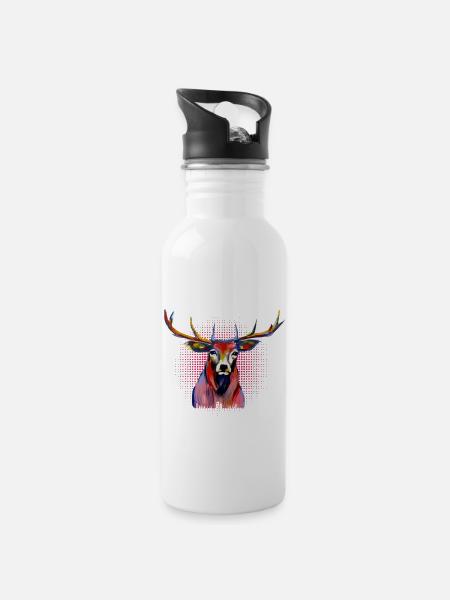 Gepunkteter Hirsch - Trinkflasche mit integriertem Trinkhalm - Weiß