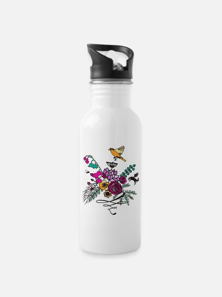 Blumen flower Vogel Schlager country Rose märchen - Trinkflasche mit integriertem Trinkhalm - Weiß