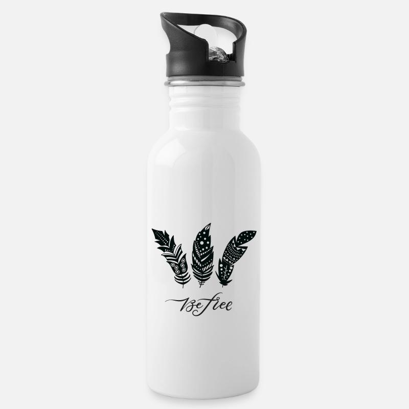 Be Free Federn - Trinkflasche mit integriertem Trinkhalm - Weiß