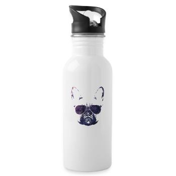 Frenchie French Bulldog Neon All Gift - Water bottle with straw - white - Right