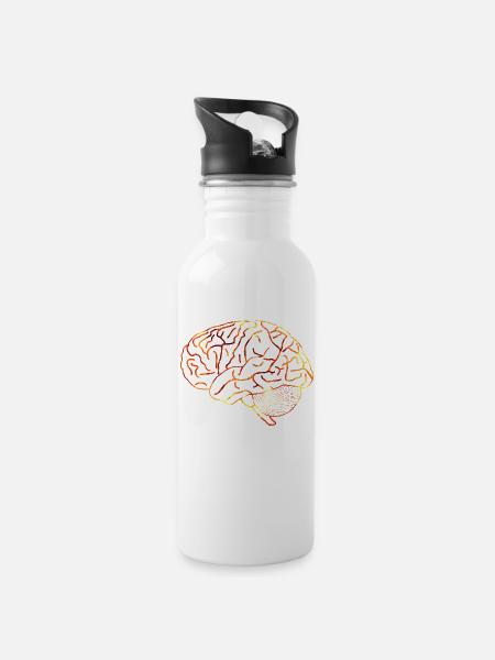gehirn - Trinkflasche mit integriertem Trinkhalm - Weiß