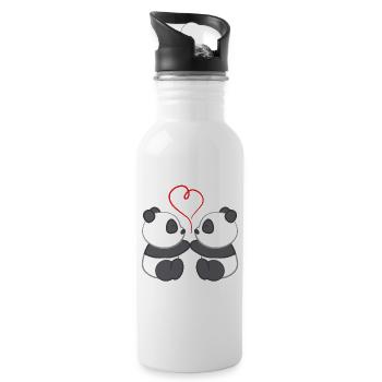 Panda - Panda T-Shirt - Pandamotiv - Liebe - Trinkflasche mit integriertem Trinkhalm - Weiß - Rechts