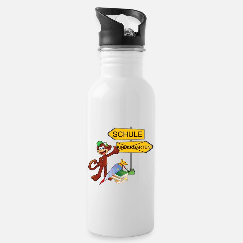 Einschulung Affe - Trinkflasche mit integriertem Trinkhalm - Weiß