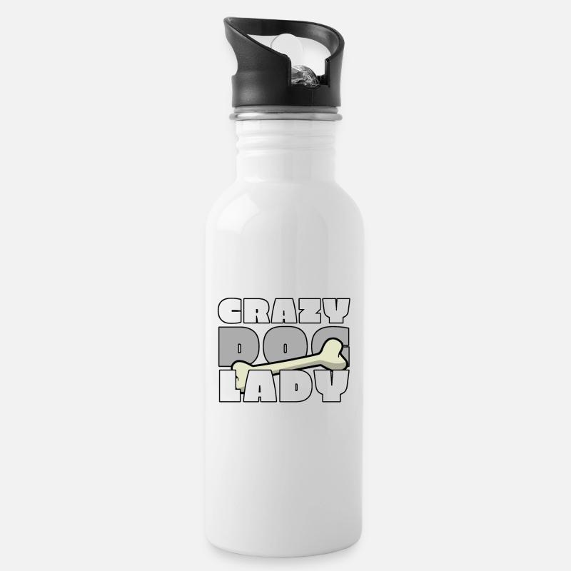 Crazy Dog Lady - Trinkflasche mit integriertem Trinkhalm - Weiß