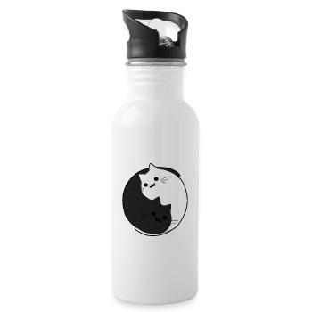 Katzen Yin Yang - Schwarze und Weiße Katze - Trinkflasche mit integriertem Trinkhalm - Weiß - Rechts