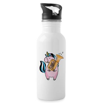 Einhorn spielt Tuba Geschenk für Tuba Spieler - Trinkflasche mit integriertem Trinkhalm - Weiß - Rechts