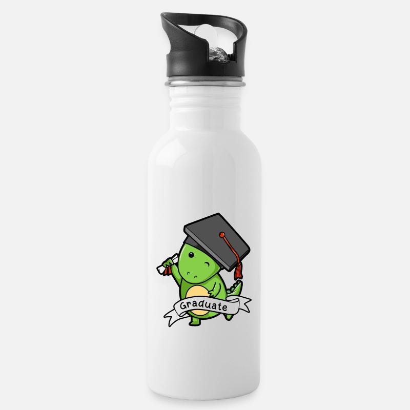 Vor-K graduierter Dinosaurier - lustiges Abschluss-Geschenk - Trinkflasche mit integriertem Trinkhalm - Weiß