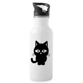 schwarze Katze - Trinkflasche mit integriertem Trinkhalm - Weiß - Rechts