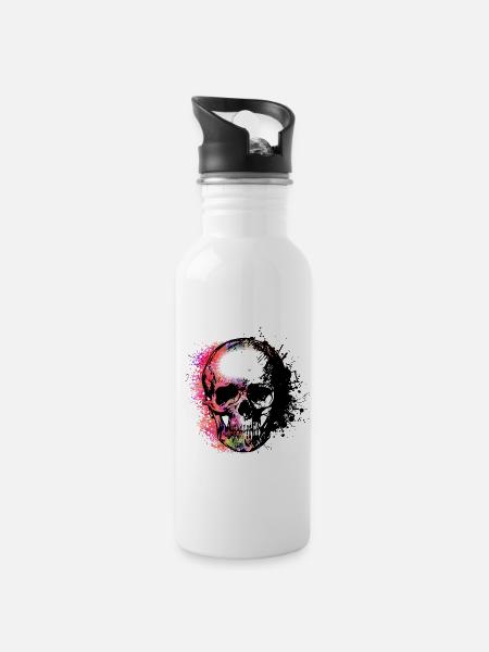 Skull with style - Water bottle with straw - white