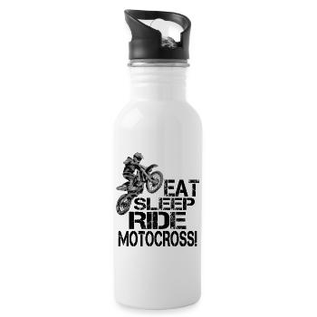 Motocross Motorcycle Bike Stunt Motorsport Gift - Water bottle with straw - white - Right