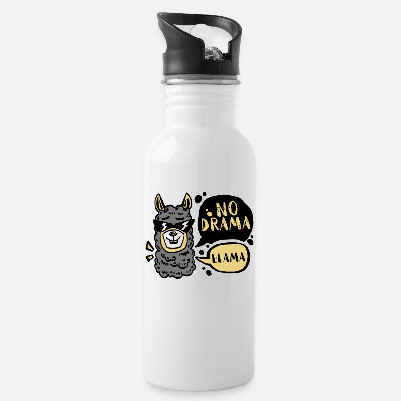 NO DRAMA - LLAMA - Trinkflasche mit integriertem Trinkhalm - Weiß