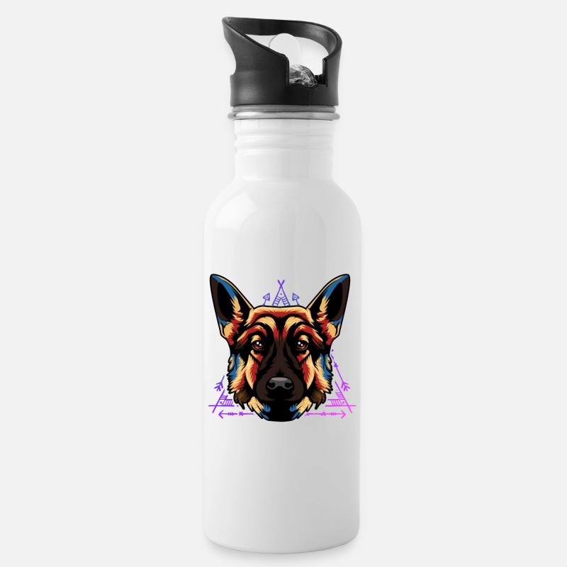 Deutscher Schäferhund - Trinkflasche mit integriertem Trinkhalm - Weiß