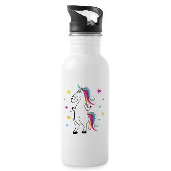 Einhorn - Licorne - Unicorn - Trinkflasche mit integriertem Trinkhalm - Weiß - Rechts