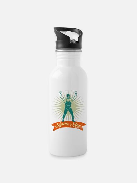 Wrestling Macho Man - Trinkflasche mit integriertem Trinkhalm - Weiß