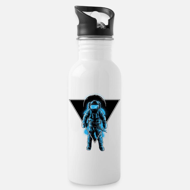 Space Astronaut Galaxy Surfer - Trinkflasche mit integriertem Trinkhalm - Weiß