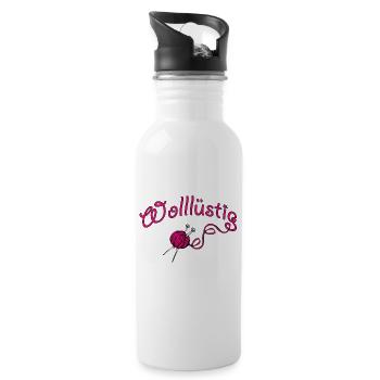 Stricken Wollllüstig Wolllust Geschenk Wolle - Trinkflasche mit integriertem Trinkhalm - Weiß - Rechts