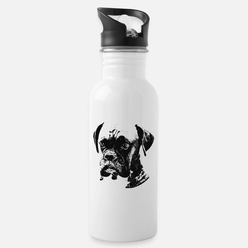 Boxer Dog Face Design - ein Boxer Weihnachtsgeschenk - Trinkflasche mit integriertem Trinkhalm - Weiß
