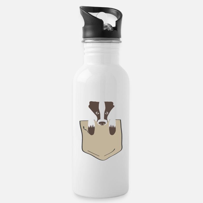 Lustiger Dachs in Brusttasche - Trinkflasche mit integriertem Trinkhalm - Weiß