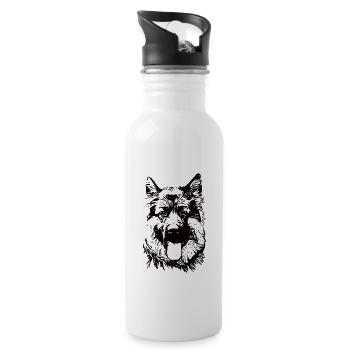 German Shepherd Dog GSD - Water bottle with straw - white - Right