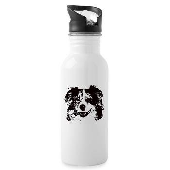 Australian Shepherd Dog Aussie - Water bottle with straw - white - Right