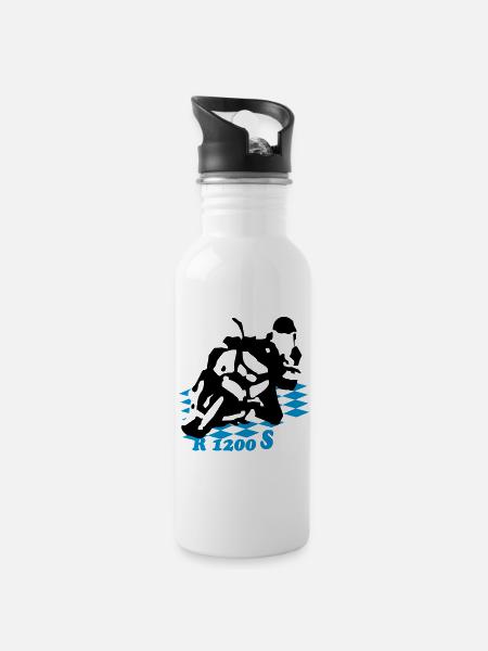 1200s_bayern_Fahne - Trinkflasche mit integriertem Trinkhalm - Weiß