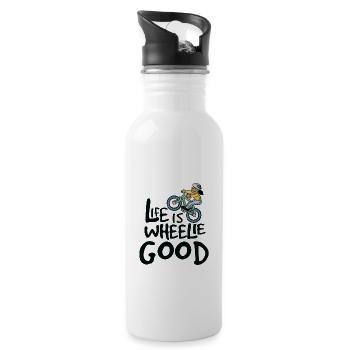 Life is Wheelie Good Bike Biker - Trinkflasche mit integriertem Trinkhalm - Weiß - Rechts