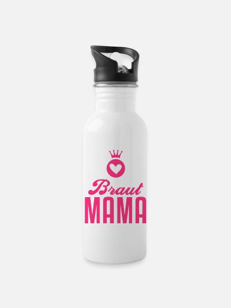 Braut - Mama - Hochzeit - Bride - Mutter - 1C - Trinkflasche mit integriertem Trinkhalm - Weiß