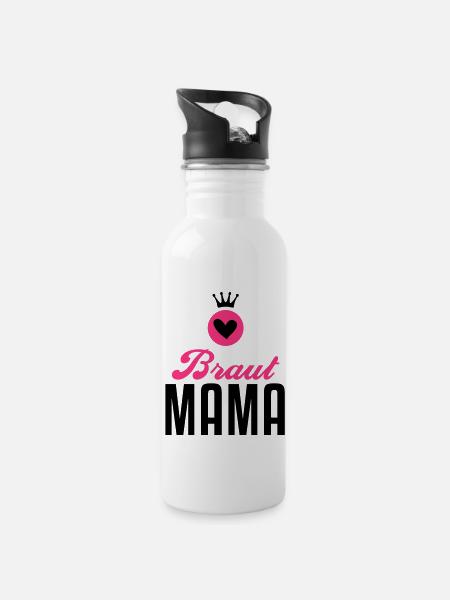 Braut Mama – Braut Mutter – Hochzeit – 2C - Trinkflasche mit integriertem Trinkhalm - Weiß