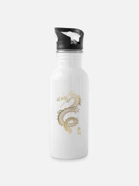 Cool Chinese Gold Dragon - Water bottle with straw - white