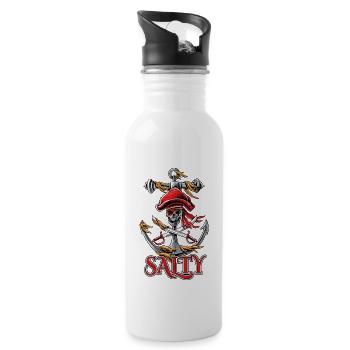 Vintage Salty Pirate Anchor Nautical Shirt - Water bottle with straw - white - Right