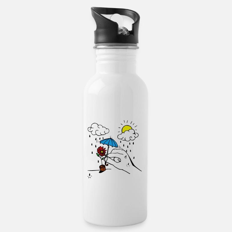 Regen - Trinkflasche mit integriertem Trinkhalm - Weiß
