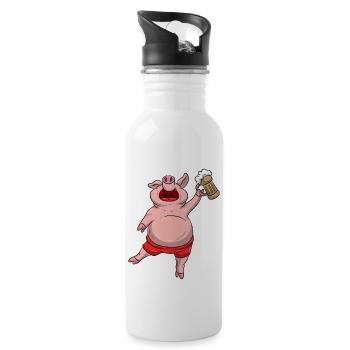 Funny Beer Drinking Pig - Water bottle with straw - white - Right
