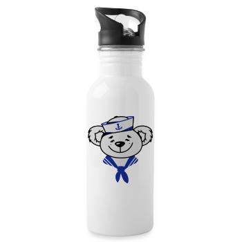 Bär mit Matrosenhut und Matrosen Halstuch - Trinkflasche mit integriertem Trinkhalm - Weiß - Rechts