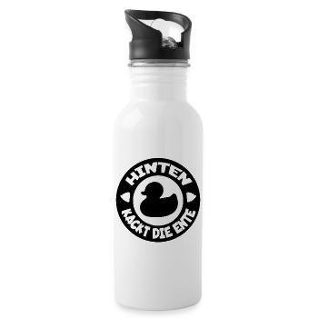 Behind, the duck poops fun t-shirt funny saying - Water bottle with straw - white - Right