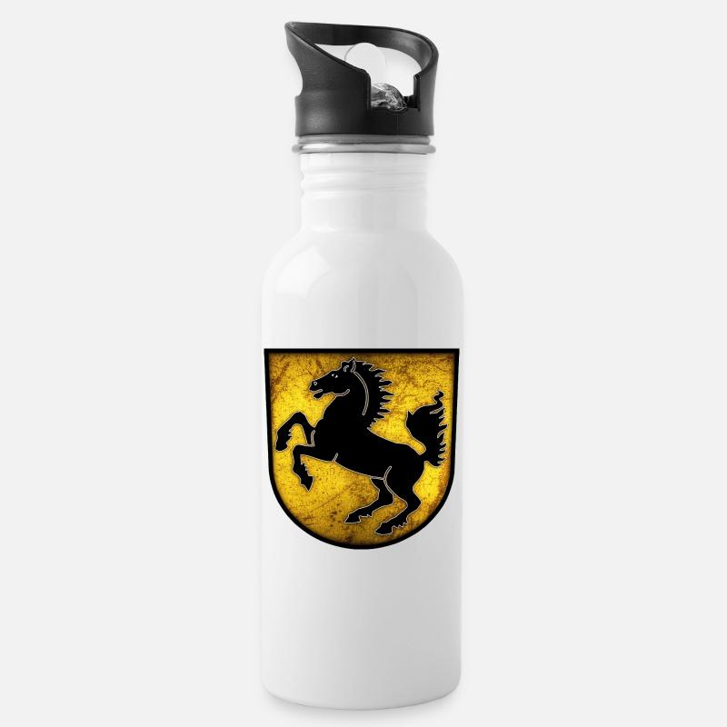 Stuttgart - Stuttgarter Wappen - Trinkflasche mit integriertem Trinkhalm - Weiß
