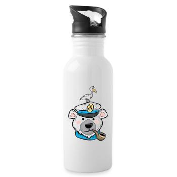 Eisbär Eis Bär Pfeife Möve Kapitän Cartoon Comic - Trinkflasche mit integriertem Trinkhalm - Weiß - Rechts