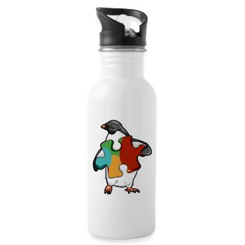 Puzzle Piece penguin penguin autism spectrum - Water bottle with straw - white - Right