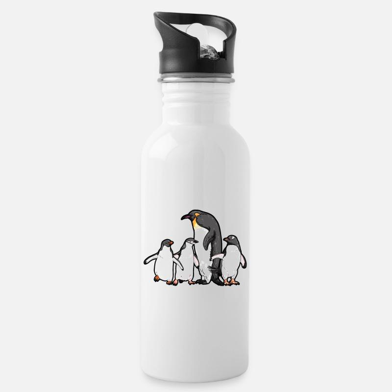 Atypical Pinguin Pinguine Adelie Chinstrap Familie - Trinkflasche mit integriertem Trinkhalm - Weiß