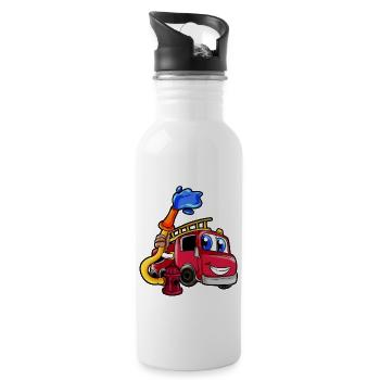Camion de pompiers pompier fils garçon - Gourde avec paille intégrée - blanc - Droite