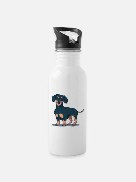 Dachshund Dog - Trinkflasche mit integriertem Trinkhalm - Weiß