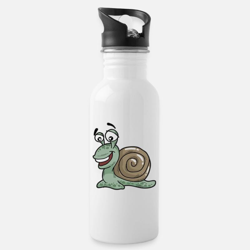 Glückliche Schnecke Cartoon Comic Langsam - Trinkflasche mit integriertem Trinkhalm - Weiß