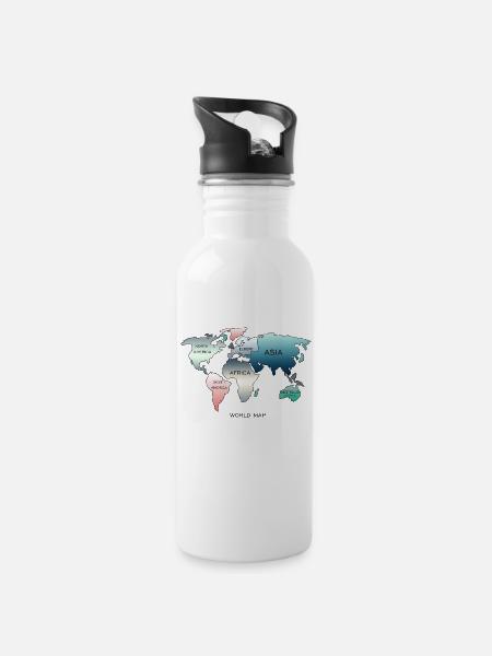 Carte du monde, carte du monde - Gourde avec paille intégrée - blanc