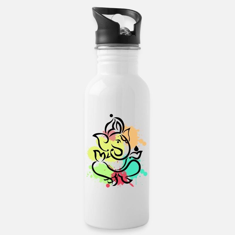 Ganesha - Trinkflasche mit integriertem Trinkhalm - Weiß