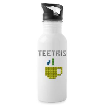 Gaming Teetris Pixel Retro Vintage Game Funny - Water bottle with straw - white - Right
