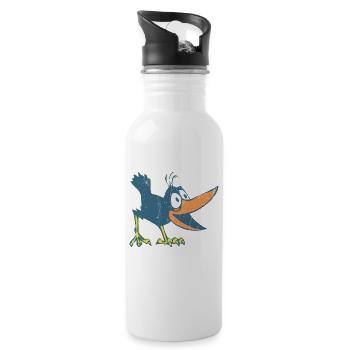 Lustige Vögel Rabe - Trinkflasche mit integriertem Trinkhalm - Weiß - Rechts