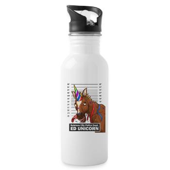 Polizei Foto Pferd Party Einhorn lustig Geschenk - Trinkflasche mit integriertem Trinkhalm - Weiß - Rechts